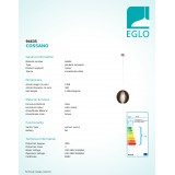 EGLO 94635 | Cossano Eglo visilice svjetiljka 1x E27 poniklano mat, tamno smeđe