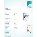 EGLO 94651 | Romendo Eglo zidna svjetiljka 2x LED 960lm 3000K IP44 krom, saten, prozirna