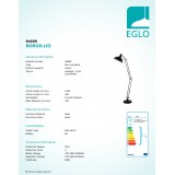 EGLO 94698 | Borgillio Eglo podna svjetiljka 190cm sa nožnim prekidačem elementi koji se mogu okretati 1x E27 crno, bijelo
