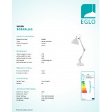 EGLO 94699 | Borgillio Eglo stolna svjetiljka 71cm sa prekidačem na kablu elementi koji se mogu okretati 1x E27 bijelo, crno