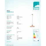 EGLO 94742 | Coretto-2 Eglo visilice svjetiljka 1x E27 crveni bakar, bijelo