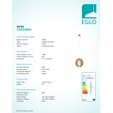 EGLO 94764 | Cossano Eglo visilice svjetiljka 1x E27 poniklano mat, javor
