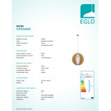 EGLO 94765 | Cossano Eglo visilice svjetiljka 1x E27 poniklano mat, javor