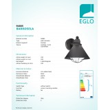 EGLO 94805 | Barrosela Eglo zidna svjetiljka 1x E27 IP44 crno, bijelo