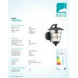 EGLO 94841 | Pulfero Eglo zidna svjetiljka 1x E27 IP44 crno, prozirna