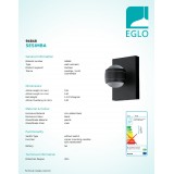 EGLO 94848 | Sesimba Eglo zidna svjetiljka 2x LED 560lm 3000K IP44 crno, prozirno