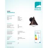 EGLO 94858 | Barrosela Eglo zidna svjetiljka 1x E27 IP44 antik crveni bakar, bijelo