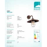 EGLO 94863 | Melgoa Eglo zidna svjetiljka 1x E27 IP44 antik crveni bakar, prozirna