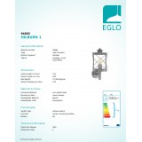 EGLO 94865 | Hilburn Eglo zidna svjetiljka 1x E27 IP44 antik srebrna, prozirna