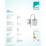 EGLO 94879 | Almonte Eglo zidna svjetiljka 1x G9 360lm 3000K IP44 krom, prozirna