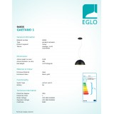 EGLO 94935 | Gaetano-1 Eglo visilice svjetiljka 1x E27 crno, zlatno