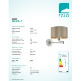 EGLO 95055 | Eglo-Maserlo-TG Eglo zidna svjetiljka s prekidačem elementi koji se mogu okretati 1x E27 taupe, zlatno, poniklano mat