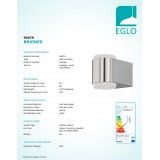 EGLO 95079 | Briones Eglo zidna svjetiljka 2x LED 500lm 3000K IP44 plemeniti čelik, čelik sivo, bijelo