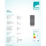 EGLO 95119 | Eglo-Pasteri-G Eglo stolna svjetiljka 25,5cm sa dodirnim prekidačem 1x E27 mat sivo, bijelo, poniklano mat