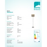 EGLO 95171 | Eglo-Maserlo-TG Eglo podna svjetiljka 151cm sa nožnim prekidačem 1x E27 taupe, zlatno, poniklano mat