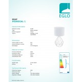 EGLO 95187 | Carlton Eglo stolna svjetiljka 64,5cm sa prekidačem na kablu 1x E27 krom, bijelo