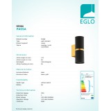 EGLO 95364 | Passa Eglo zidna svjetiljka 2x GU10 500lm 3000K crno, zlatno