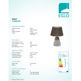 EGLO 95527 | Tarega Eglo stolna svjetiljka 37cm sa prekidačem na kablu 1x E27 sivo, smeđe, tamno smeđe
