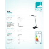 EGLO 95696 | Cajero Eglo stolna svjetiljka 50cm sa tiristorski dodirnim prekidačem jačina svjetlosti se može podešavati, USB utikač, elementi koji se mogu okretati 1x LED 550lm 4000K crno, sivo, bijelo