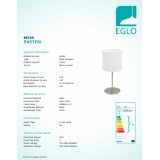 EGLO 95725 | Eglo-Pasteri-W Eglo stolna svjetiljka 27,5cm sa prekidačem na kablu 1x E14 poniklano mat, bijelo