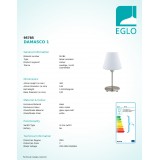 EGLO 95785 | Damasco-1 Eglo stolna svjetiljka 30cm sa prekidačem na kablu 1x E14 poniklano mat, opal mat