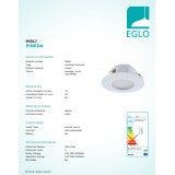 EGLO 95817 | Pineda Eglo ugradbena svjetiljka okrugli Ø78mm 1x LED 500lm 3000K IP44/20 bijelo