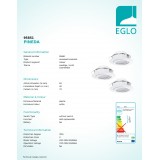 EGLO 95851 | Pineda Eglo ugradbena svjetiljka okrugli trodijelni set, pomjerljivo Ø84mm 3x LED 1500lm 3000K bijelo