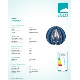 EGLO 95951 | Fabella Eglo stolna svjetiljka 22,5cm sa prekidačem na kablu 1x E27 plavo