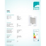 EGLO 95987 | Sitia Eglo zidna svjetiljka četvrtast 2x LED 1100lm 3000K IP44 poniklano mat, bijelo