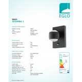EGLO 96021 | Sesimba Eglo zidna svjetiljka sa senzorom 2x LED 560lm 3000K IP44 crno, prozirno
