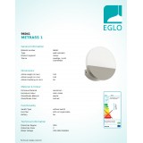 EGLO 96041 | Metrass-1 Eglo zidna svjetiljka okrugli 1x LED 480lm 3000K poniklano mat, saten