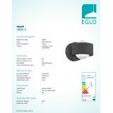 EGLO 96049 | Ono-2 Eglo zidna svjetiljka 2x LED 460lm 3000K antracit, prozirna