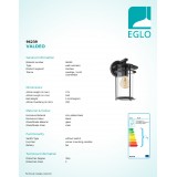 EGLO 96239 | Valdeo Eglo zidna svjetiljka 1x E27 IP44 crno, prozirna