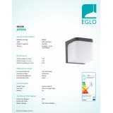 EGLO 96256 | Jorba Eglo zidna svjetiljka četvrtast 1x LED 500lm 3000K IP44 antracit, bijelo