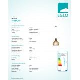 EGLO 96258 | Tindori Eglo visilice svjetiljka 1x E27 poniklano mat, javor