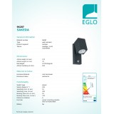 EGLO 96287 | Sakeda Eglo zidna svjetiljka sa senzorom, svjetlosni senzor - sumračni prekidač 1x LED 650lm 3000K IP44 antracit