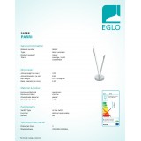 EGLO 96322 | Parri Eglo stolna svjetiljka 37cm sa prekidačem na kablu 1x LED 330lm + 1x LED 450lm 3000K krom, bijelo