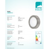 EGLO 96365 | Vento-LED Eglo zidna, stropne svjetiljke svjetiljka okrugli 1x LED 410lm 3000K IP44 plemeniti čelik, čelik sivo, bijelo