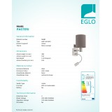EGLO 96481 | Eglo-Pasteri-A Eglo zidna svjetiljka s prekidačem fleksibilna 1x E27 + 1x LED 380lm mat braon, bijelo, poniklano mat