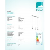 EGLO 96519 | Musero Eglo visilice svjetiljka jačina svjetlosti se može podešavati 3x LED 1530lm 3000K poniklano mat, prozirna