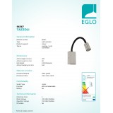 EGLO 96567 | Tazzoli Eglo zidna svjetiljka s prekidačem fleksibilna, USB utikač, punjač telefona, punjač mobilnog telefona 1x LED 380lm 3000K poniklano mat, crno