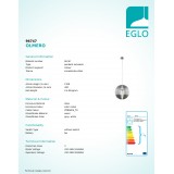 EGLO 96747 | Olmero Eglo visilice svjetiljka 1x E27 poniklano mat, sivo, bijelo