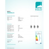 EGLO 96774 | Murmillo Eglo visilice svjetiljka 3x E27 krom, prozirna crna