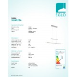 EGLO 96864 | Manresa Eglo visilice svjetiljka balansna - ravnotežna, sa visinskim podešavanjem, jačina svjetlosti se može podešavati 1x LED 3020lm 3000K poniklano mat, saten