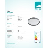 EGLO 97041 | Regasol Eglo stropne svjetiljke svjetiljka s impulsnim prekidačem jačina svjetlosti se može podešavati, sa podešavanjem temperature boje 1x LED 1800lm 2700 - 4000 - 5000K bijelo, crno