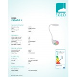 EGLO 97078 | Cabado-1 Eglo stolna svjetiljka 49cm sa tiristorski dodirnim prekidačem jačina svjetlosti se može podešavati, promjenjive boje 1x LED 300lm + 1x LED 20lm 5000K bijelo