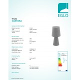 EGLO 97132 | Carpara Eglo stolna svjetiljka 47cm sa prekidačem na kablu 2x E27 sivo