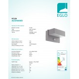 EGLO 97159 | Azzinano Eglo zidna svjetiljka sa senzorom, svjetlosni senzor - sumračni prekidač 2x LED 1280lm 3000K IP44 srebrno, bijelo