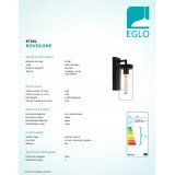 EGLO 97261 | Bovolone Eglo zidna svjetiljka 1x E27 IP44 crno, prozirna