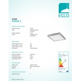 EGLO 97265 | Fueva-1 Eglo zidna, stropne svjetiljke LED panel četvrtast 1x LED 2500lm 3000K srebrno, bijelo